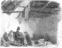 Mullins' hut at Scull, by James Mahony, ARHA. The visitor was the Revd. Dr Robert Traill, The local vicar, who succmbed to fever shortly after.(Illustrated London News)