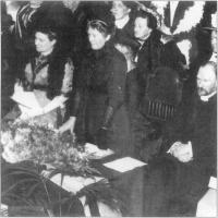 Lady Dufferin(center) at the first AGM of the Ulster Unionist Women's Council with its president, the Duchess of Abercorn(left),18 January 1912.(Hogg Collection, Ulster Museum)