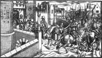 The departure of Sir Henry Sidney fromDublin Castle from John Derricke, The Image of Irelande (1581).