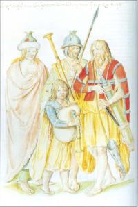 Irish people 'as they went attired in thereign of the late King Henry', pre-1547, Lucas de Heere, watercolour (CENTRAL BIBLIOTHEEK, RIJKSUNIVERSITEIT, GHENT)