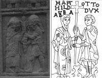 Plate 7: (left) Abbot Colman and thehigh king Flann Sinna on the Cross of the Scriptures, Clonmacnoise. Plate 8: (right) The Abbess Matilda of Essen and Otto, Duke of Bavaria and Swabia reaffirm the faith of the imperial house (from the late tenth century first metal cross of the Abbess Matilda, housed in the cathedral treasury, Essen).