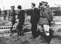 Taoiseach Eamon de Valera and Minister for the Coordination of Defensive Measures Frank Aiken with Irish Army top brass at the Blackwater manoeuvres in 1942. In September 1939 de Valera reported to the Dáil that ‘we are in the centre of a theatre of war’.  (Military Archives)