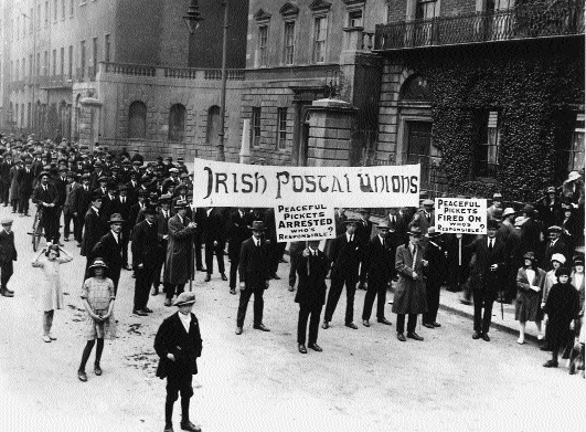 Striking postal workers protest at harassment of pickets. (Irish Labour History Museum)