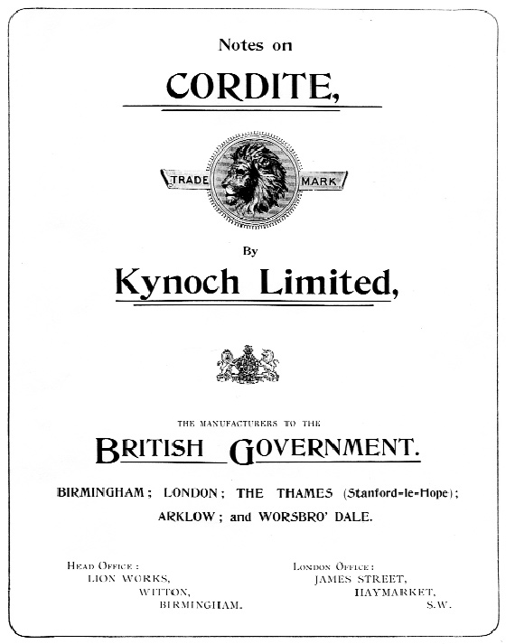 A Kynoch marketing pamphlet extolling the virtues of the revolutionary new explosive, cordite. (Birmingham City Archive)