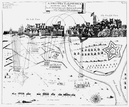 ‘A prospect of Limerick bearing due west' illustrating the siege of Limerick. (Ulster Museum)