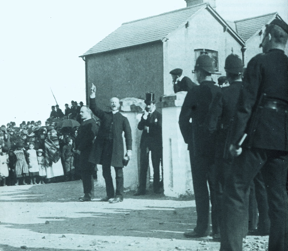 Late nineteenth-century evangelical preacher addressing a crowd under police protection. Daly's evangelical Protestantism inspired his religion and his responses to the various issues he encountered during a long life. (Michael Tutty)