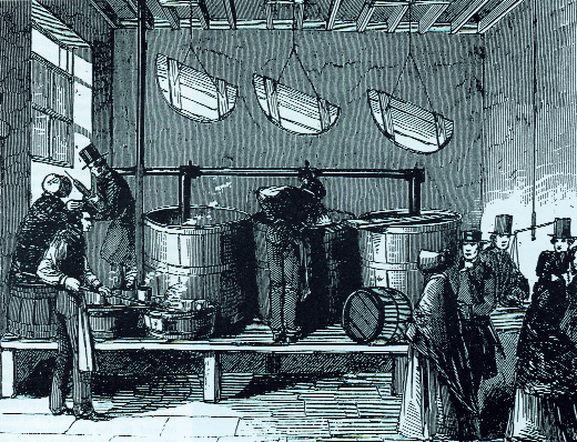 While Quaker kitchens such as this one in Cork distributed soup ‘with no strings attached', Daly's operation in Waterford was accused of ‘souperism', the securing of conversions in return for soup. (Illustrated London News, 16 January 1847)