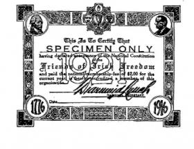 FOIF membership card, signed by secretary Diarmuid Lynch, for 1921. Membership by then was already in steep decline (see right).