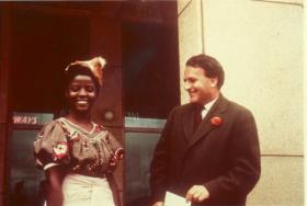 Terence Ranger outside Salisbury airport with one of his students, Mutumba Mainga, on the day of his deportation from Southern Rhodesia in March 1963.
