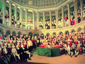 The Irish House of Commons [1780] by Francis Wheatley. (Leeds City Art Gallery)