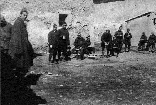 Soldiers of O'Duffy's Irish Brigade at a cookhouse in Spain. (Michael Kellett)