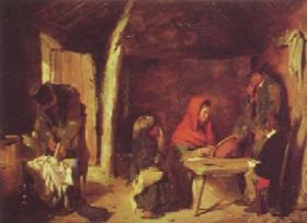 Scene in an Irish cabin by Erskine Nicol, 1851. In the Tallaght area Dr Burkitt described badly furnished and ventilated cabins, many without windows, ‘which are deficient of the necessary comforts’. (Sheffield Art Museums)
