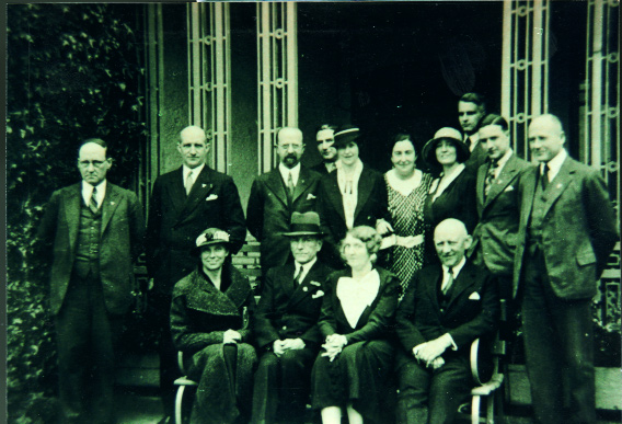 Sixtieth birthday party of Col. Fritz Brase (seated, wearing hat) at his Sandymount home, 4 May 1935. Other Nazi Party members include (standing, left to right) Adolf Mahr, Otto Bene (head of the Nazi Party in London) and Oswald Mueller-Dubrow (a director of Siemans engineering company).