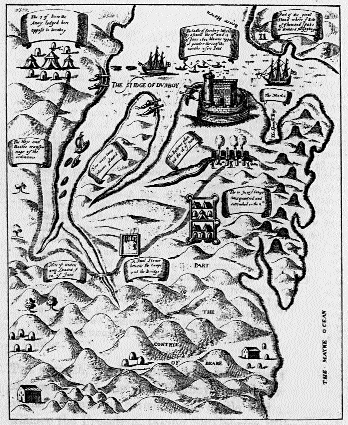 The siege of Dunboy-Kinsale did not mark the end of resistance in Munster; the O'Sullivan's heroic defence of Dunboy lasted until June 1602. (Thomas Stafford, Pacta Hibernia, 1633)