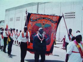 Banner of the Grand Orange Lodge of Ghana on a march in the late 1990s.