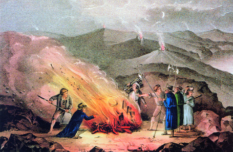The signal fire on Slievenamon, County Tipperary-Thomas Francis Meagher and Michael Doheny addressed 50,000 people there on 16 July 1848. (Currier and Ives)