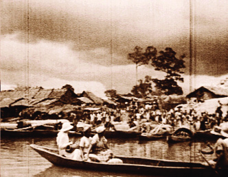 Still from the 1947 film Visitation, commissioned by Mother Mary Martin, which re-enacted her journey by canoe up the River Niger in December 1921 to meet Bishop Shanahan. (MMM Image Archive)