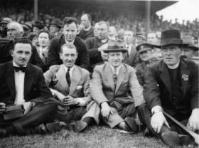 O’Duffy (second left), who throughout his career was always active in the GAA, enjoys a match in the early 1930s. (National Library of Ireland)