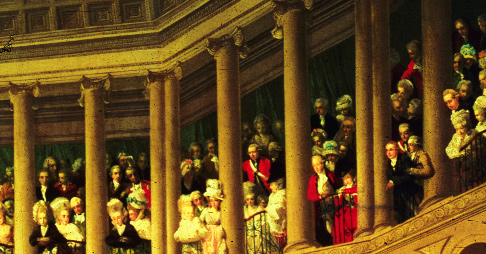 A striking feature of the painting is the presence of women in the gallery. One is dressed in a Volunteer uniform, while others appear to be wearing Volunteer colours in their dresses or hats. (Leeds Museum)
