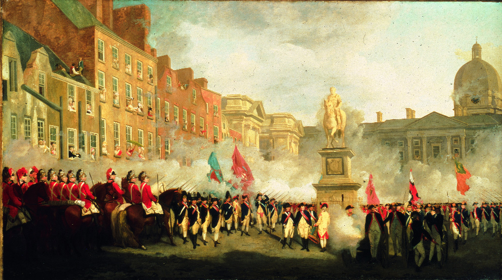 The Dublin Volunteers on College Green by Francis Wheatley. (National Gallery of Ireland)
