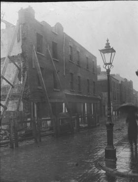 Church Street after the clean-up of the collapse of Nos 66 and 67 (opposite the Father Mathew Hall) on 2 September 1913.