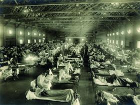 Emergency influenza hospital at Camp Funston, Kansas, USA, in 1918. (National Museum of Health and Medicine, USA)