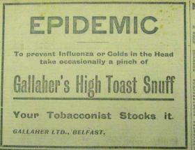 Gallagher's snuff ad (Belfast Newsletter, June/July 1918).