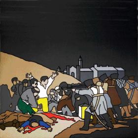 Robert Ballagh’s 1970 painting, The Third of May After Goya, inspired by the events of August 1969. (Dublin City Gallery, The Hugh Lane)