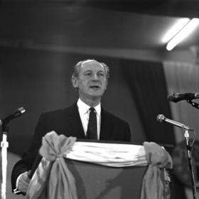 Taoiseach Jack Lynch at the Fianna Fáil Árd Fheis in January 1970—when he left Dublin on 9 August 1969 to begin his holidays in West Cork little did he realise how difficult it was going to be to maintain party discipline and respect for cabinet government. (RTÉ Stills Library)