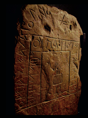 Tartessian inscription and warrior stela from Abóbada, Portugal. (Jane Aaron)