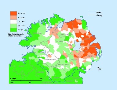  Non-Catholics as a percentage of the Ulster population according to the 1911 census. (Sarah Gearty)