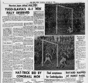 The match report in the Irish Times, 20 October 1955. No mention was made of the controversy surrounding the game.