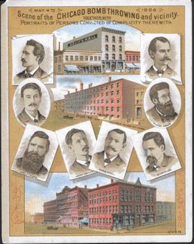 The eight anarchists tried for murder (on flimsy evidence, it was alleged) for the ‘Haymarket massacre’ in Chicago on 4 May 1886. The incident created a hostile climate for dynamiters across the United States, whatever their political colours. 