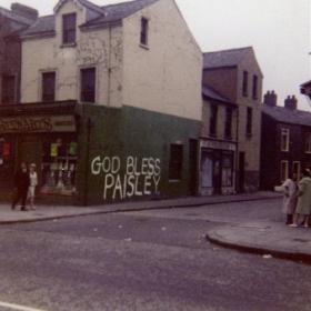 ‘God bless Paisley’—graffiti that appeared in Beresford Street, off the Shankill Road, in early 1969 after Paisley had been jailed for his part in an illegal counter-demonstration in Armagh at the end of 1968.