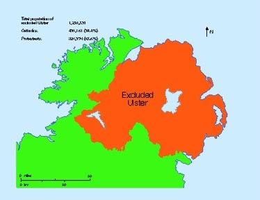 Carson advocated the exclusion of Antrim, Down, Armagh, Derry, Tyrone and Fermanagh—including Belfast and Derry City—in constituting a single plebiscite unit. (Sarah Gearty)