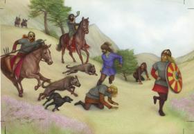 Reconstruction of the battle of Dunnichen Moss, AD 685, where the Picts defeated invading Northumbrian Anglians. Dogs may have been used by the Picts to hunt down Anglian fugitives. (Katriona Chapman)