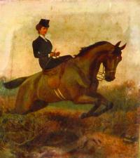 Portrait of Elizabeth riding side-saddle on the horse ‘Merry Andrew’, which still hangs in the Royal Dublin Society. (Gerard Whelan, RDS)