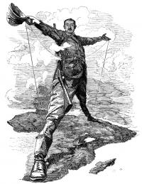 Punch cartoon depicting Cecil Rhodes as a colossus straddling Africa. (National Library of Ireland)