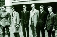 Liam Mellows (right) with pro- and anti-Treaty IRA commanders on 8 May 1922. (George Morrison)