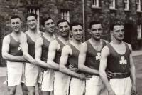 The Irish boxing squad before departure to the 1948 London Olympics: (left to right) G. Ó Colmáin, H. O’Hagan, Peter Foran, Mick McKeon, Michael ‘Maxie’ McCullagh, Kevin Martin and W.E. Barnes. The last five all lost to eventual medal-winners, as did Willie Lenihan (not in the picture). (Irish Press)