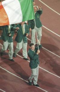 Francis Barrett—here carrying the flag for Ireland at the opening ceremony of the 1996 Atlanta Olympics—has become a role model for other members of the Travelling community. (Billy Strickland/INPHO)