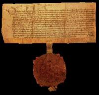 A charter of English law dated 20 May 1467 to Sawe Kavanagh, with a magnificent wax impression of the great seal pendent of Ireland attached to the charter by a parchment tag. (National Library of Ireland)