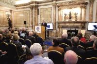 Northern Ireland First Minister Peter Robinson delivering the ‘Edward Carson Memorial Lecture’ to an invited audience at Iveagh House on 29 March. Unusually, the question-and-answer session happened before the lecture. (Department of Foreign Affairs)