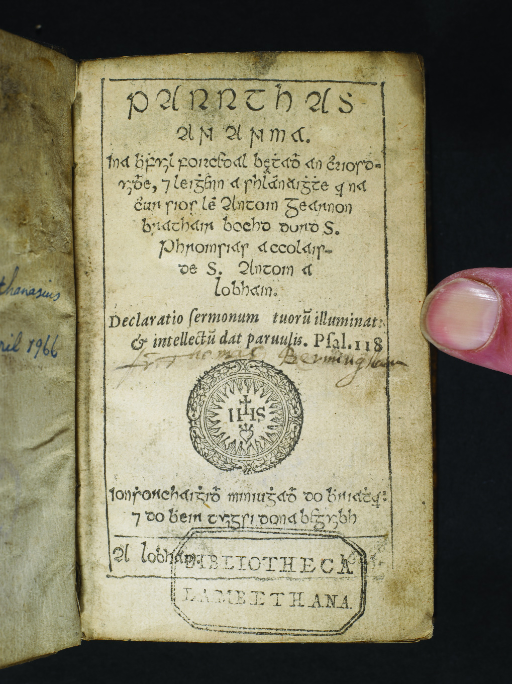 Parrthas an Anama [‘Paradise of the Soul'] published in 1645 by Antoin Gearnoin. (UCDâ€“OFM Partnership)