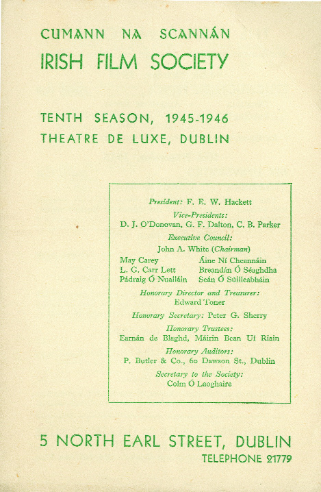 The 1944â€“6 programme of the Irish Film Society. After a false start in 1930 the Society was not finally established until 1936. (National Library of Ireland)