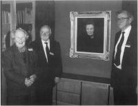 Muriel Gahan(Irish Countywomen's Association), Sean Forde and Seamus Mac Eoin (co-founders of the Irish Credit Union movement) at the unveiling of Nora Herlihy's portrait in 1988.(courtesy of The Irish League of Credit Unions)