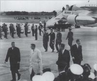 President Kennedy arriving at Dublin airport. The OPWdecided against a red carpet in case of rain.