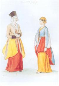Townswomen: married and maid c.1547, Lucas de Heere, watercolour.(CENTRAL BIBLJOTHEEK, RIJKSUNIVERSITEIT, GHENT)