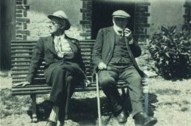 James Joyce with Clovis Monnier, father of Adrienne Monnier, who published the French translation of Ulysses. (National Library of Ireland)
