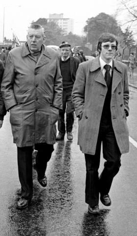Revd Ian Paisley, with deputy Peter Robinson, during the unsuccessful loyalist strike of 1977. (Victor Patterson)